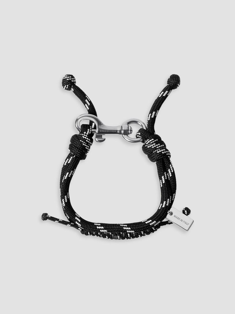 Balenciaga Men's Malibu Cord Bracelet - Black Shiny Silver