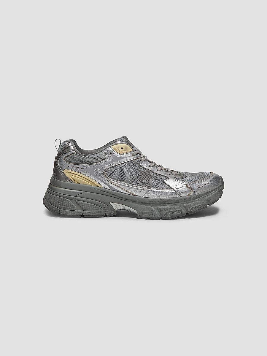 Golden Goose Men's Lightstar Net & Leather Low-Top Sneakers - Silver Gold - Size 13