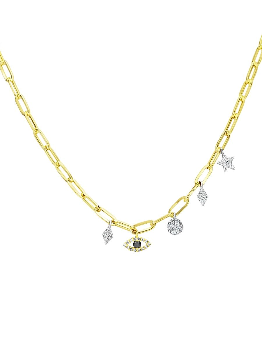 Women's 14K Yellow Gold, Blue Sapphire, & Diamond Evil-Eye Charm Necklace - Yellow Gold
