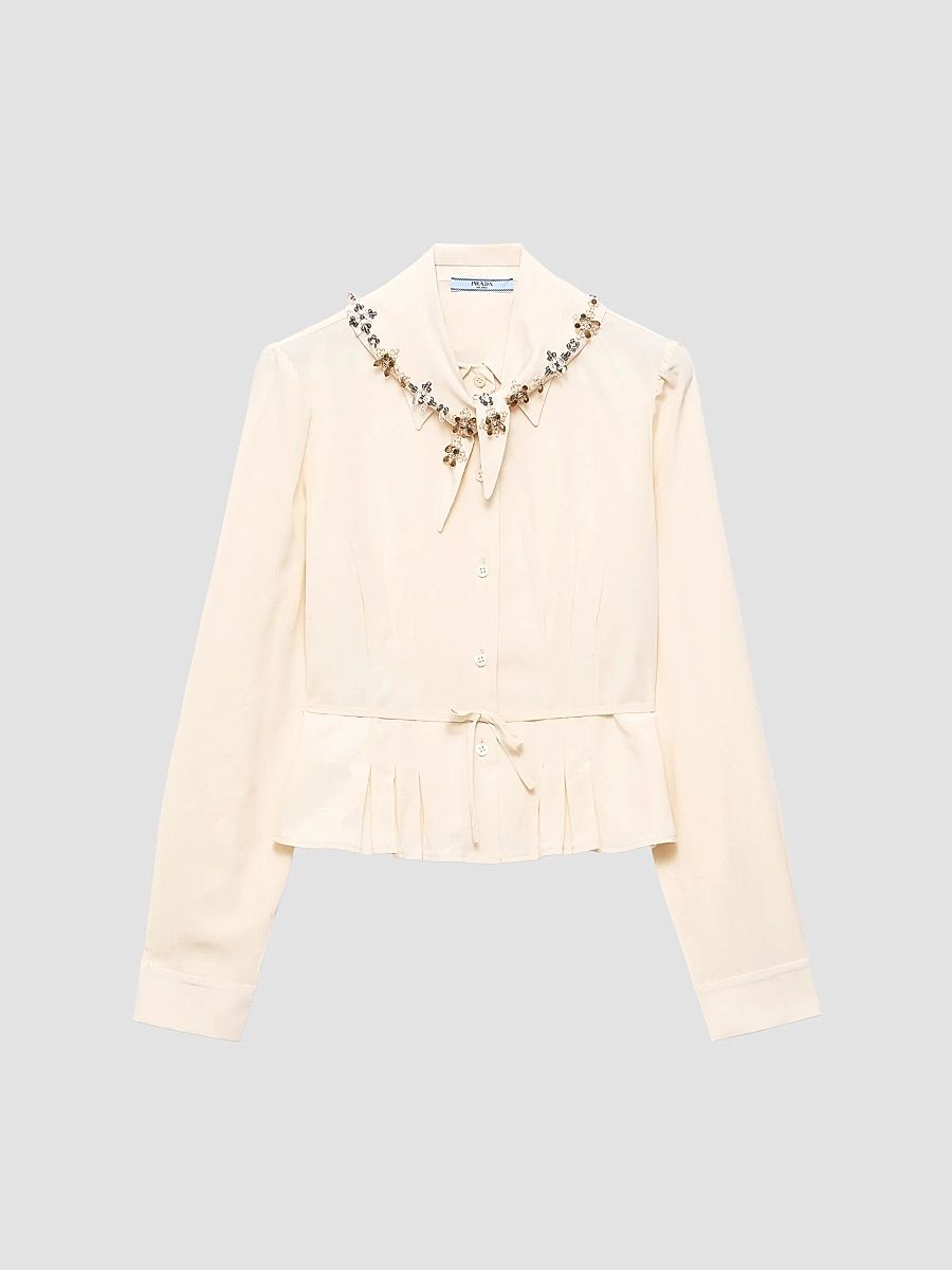 Women's Silk Marocain Shirt - Beige - Size 10