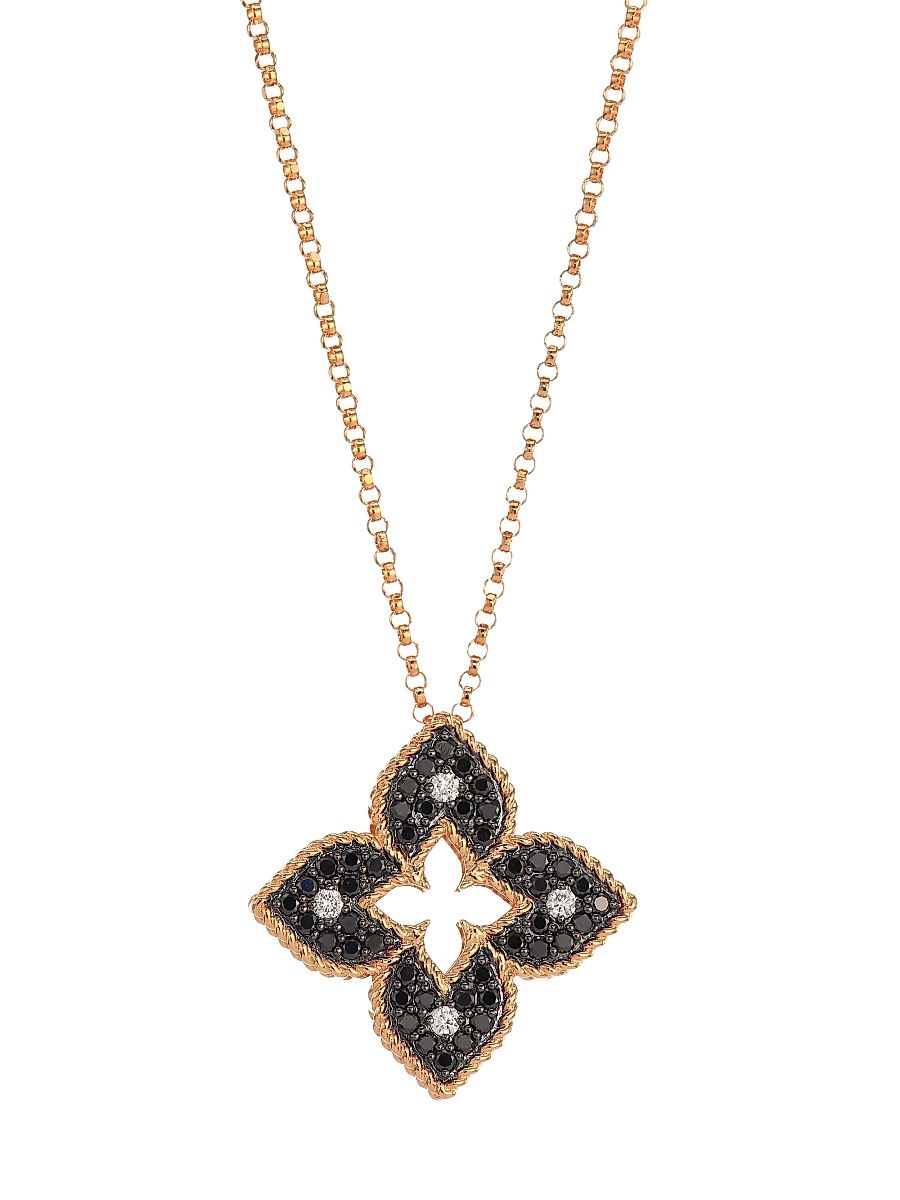 Women's Venetian Princess 18K Rose Gold, Black & White Diamond Petite Pendant Necklace - Rose Gold