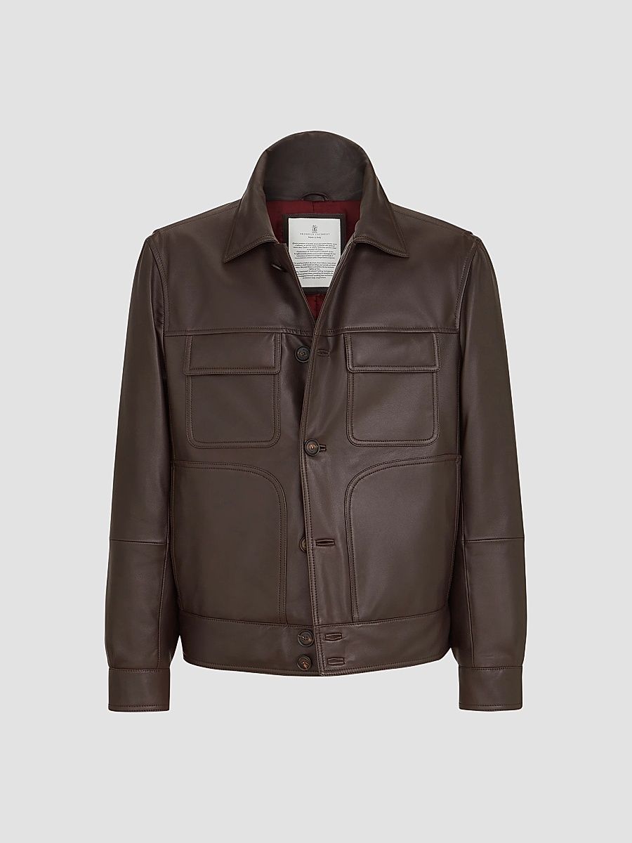 Men's Nappa Leather Outerwear Jacket with Thermore Padding - Coffee - Size Small