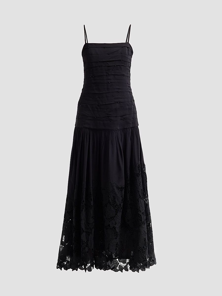 Women's Pleated A-Line Maxi Dress - Black - Size Large