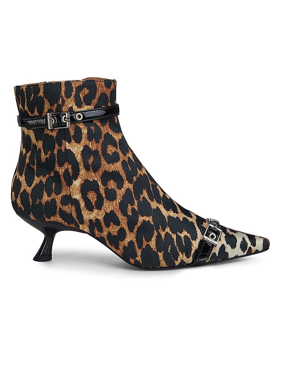 Women's Eyelets 50MM Satin Kitten-Heel Boots - Leopard - Size 8