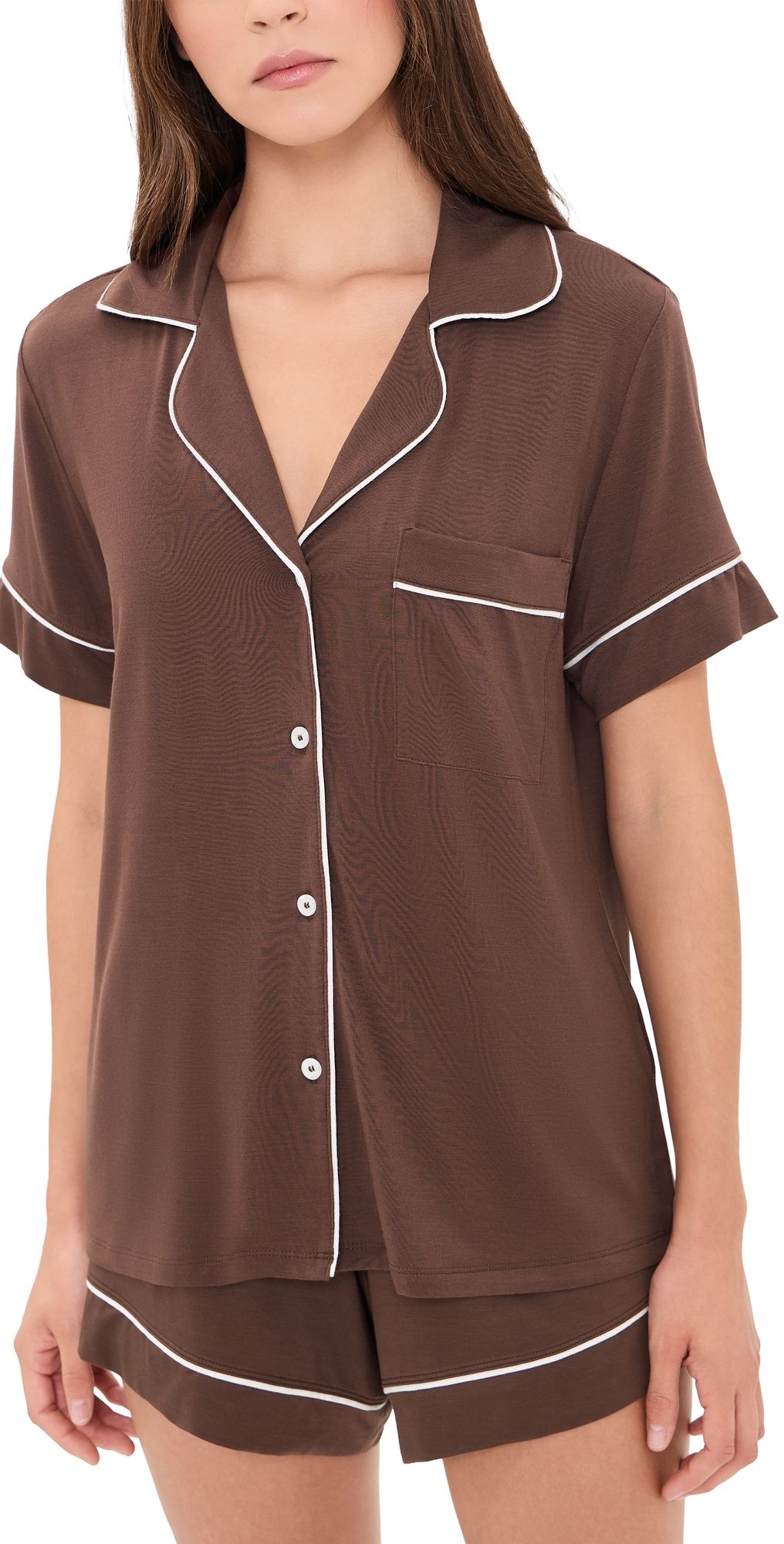 Eberjey Gisele Relaxed Shorts Pajama Set Chocolate/Ivory XS