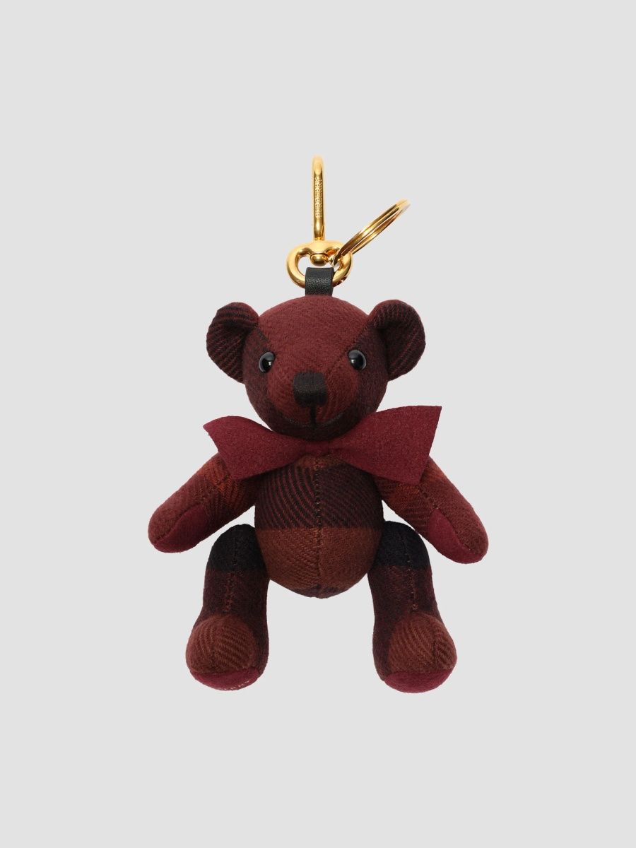 Burberry Women's Thomas Check Cashmere Bag Charm - Dark Garnet Red