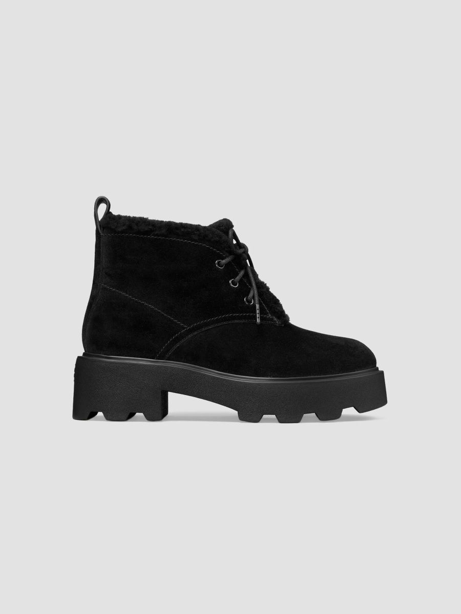 Tory Burch Women's Desert Shearling-Lined Suede Combat Boots - Black - Size 9.5