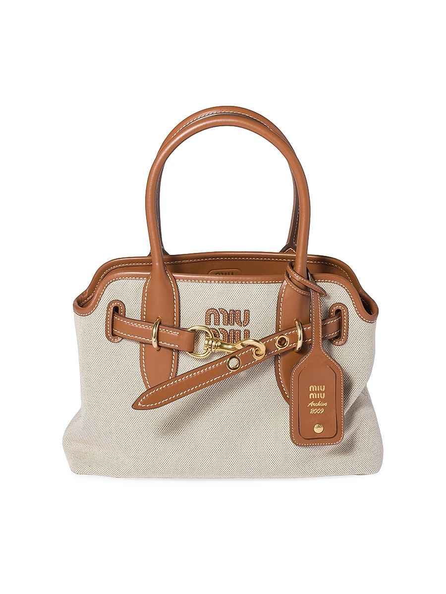 Women's Aventure Canvas and Leather Top Handle Bag - Beige Khaki