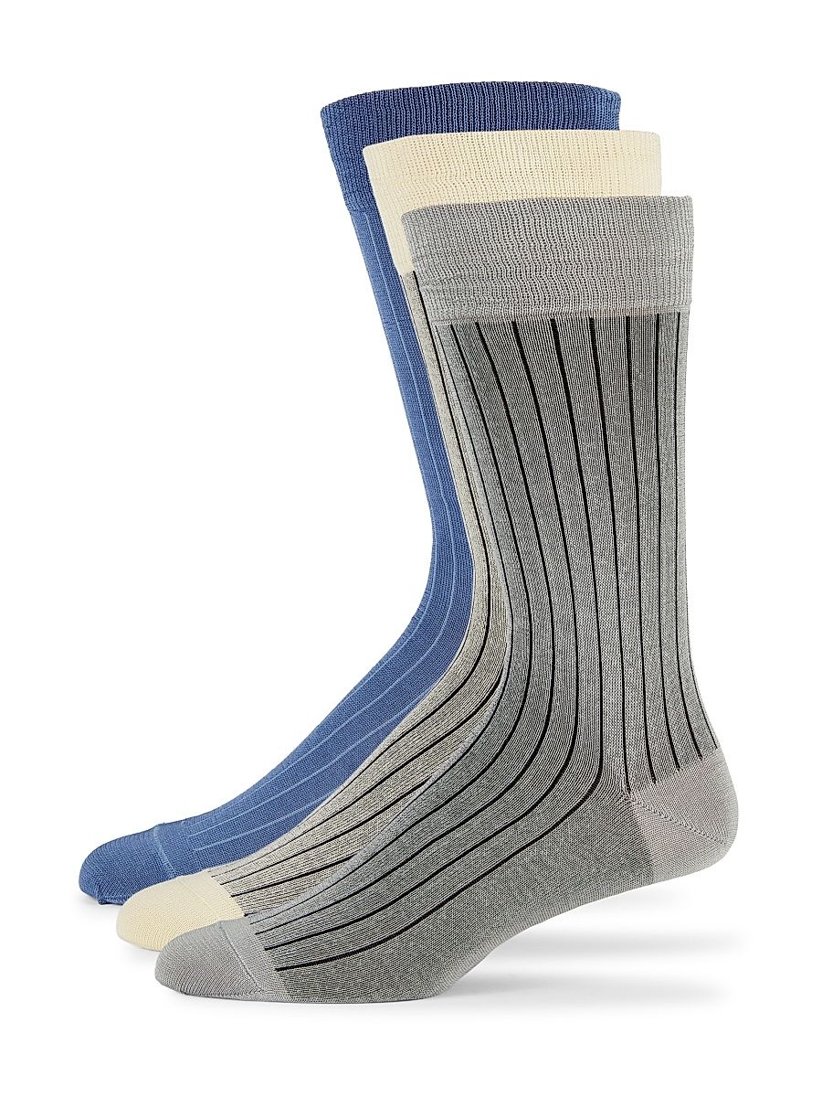 Men's 3-Pack Striped Cotton-Blend Socks