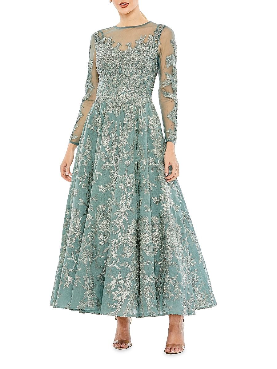 Women's Floral Embellished Cocktail Dress - Jade - Size 24