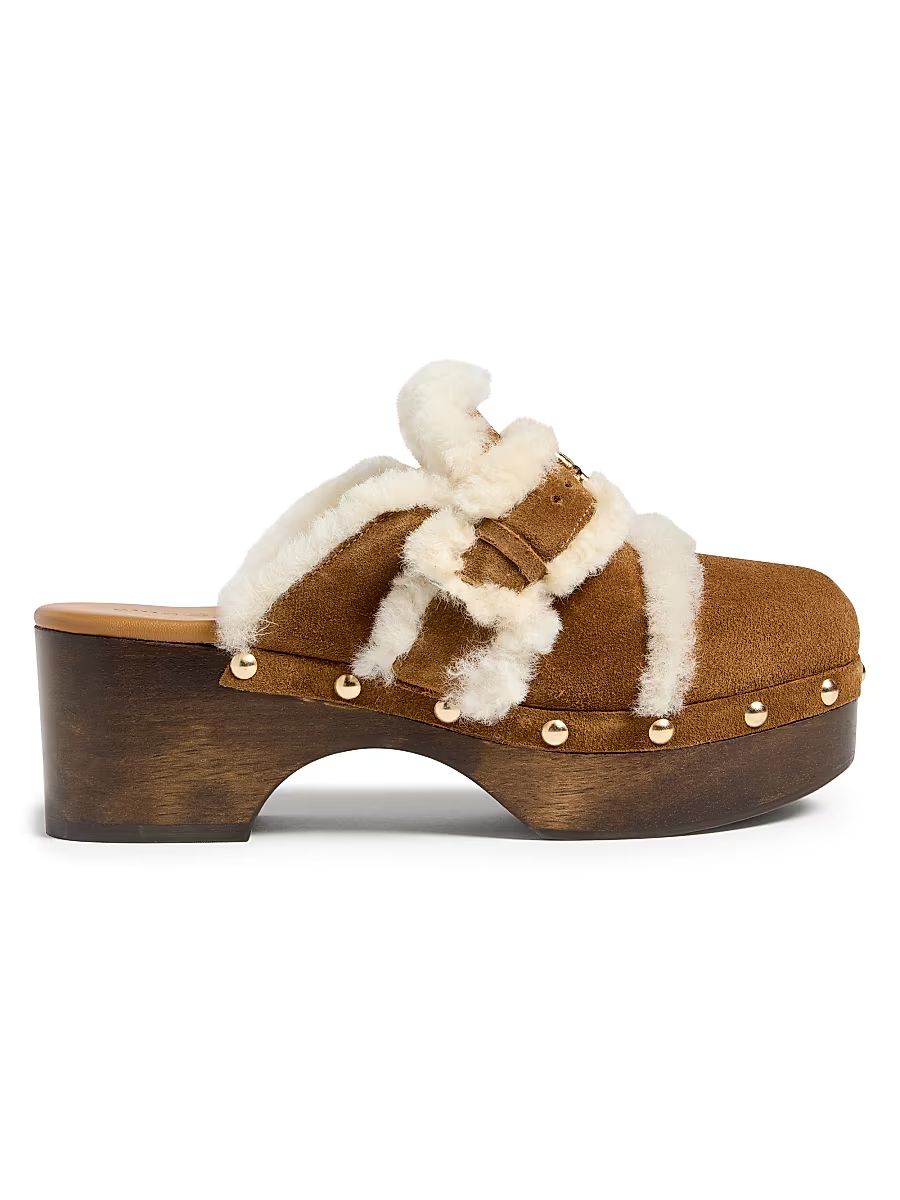Women's Wrenley 45MM Shearling-Lined Suede Mules - Golden Sienna - Size 11