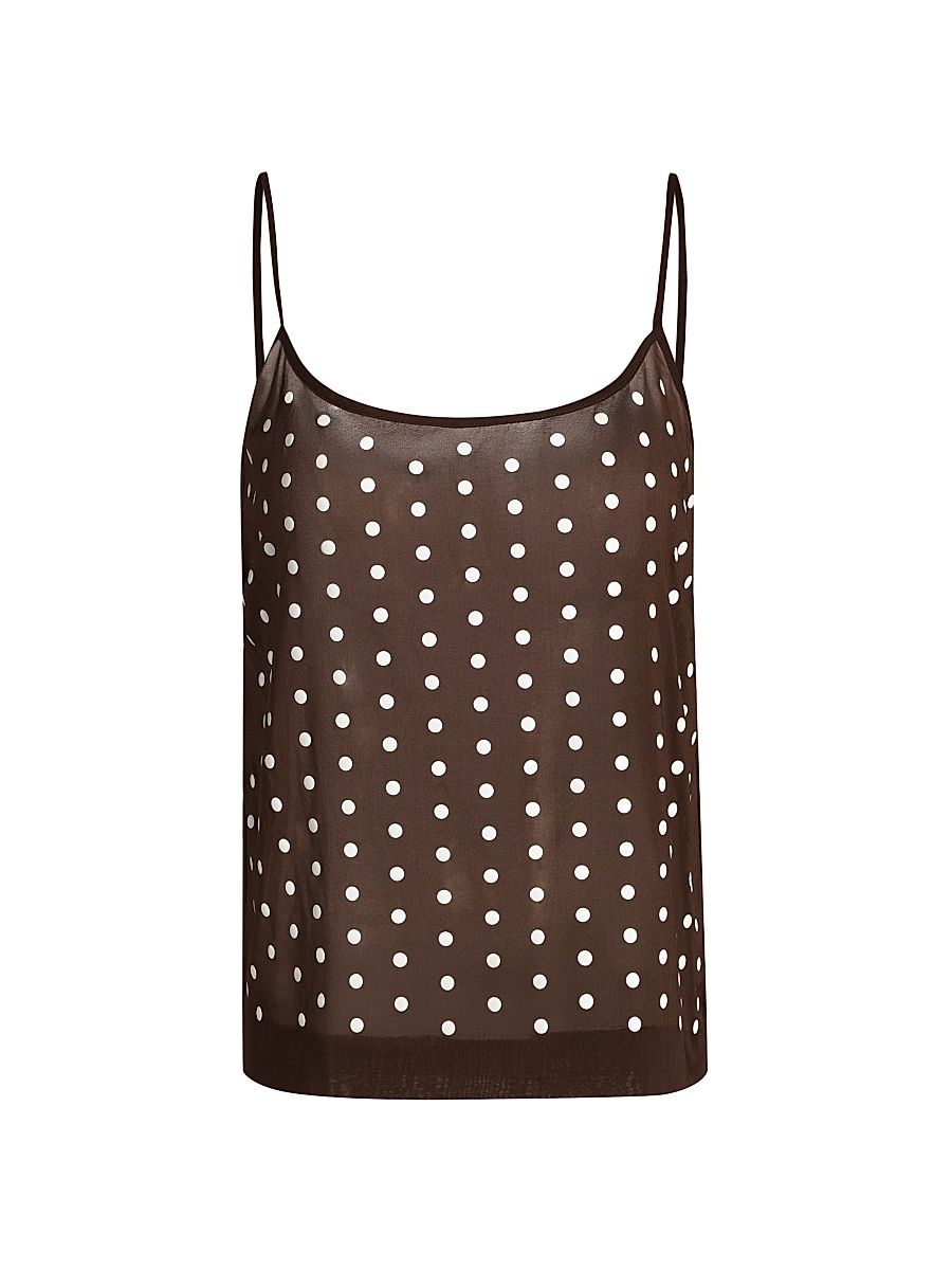 Women's Calipso Polka Dot Stretch-Silk Tank - Brown - Size 8