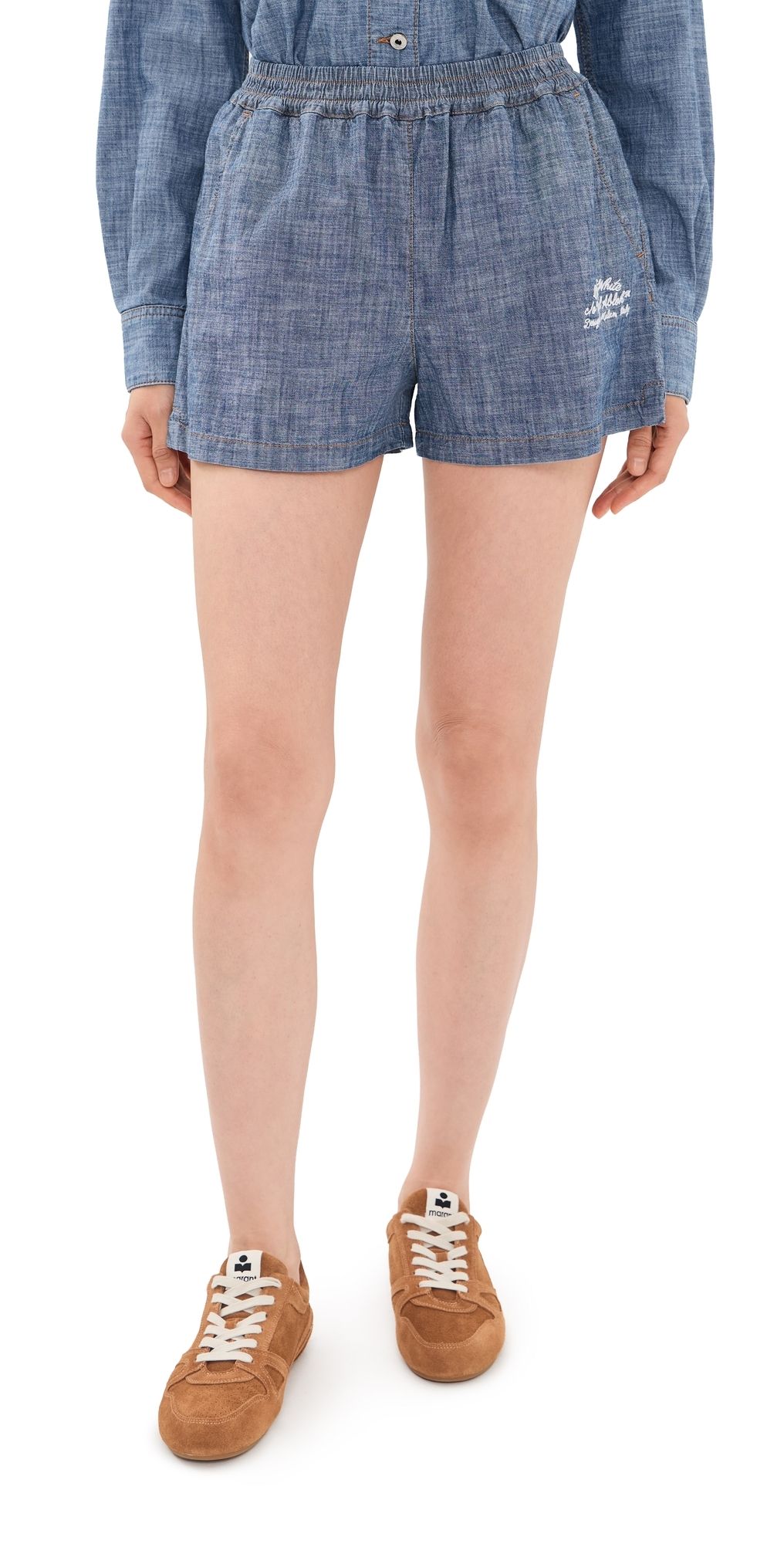 Off-White Chambray Denim Pajama Shorts Dark Blue 25