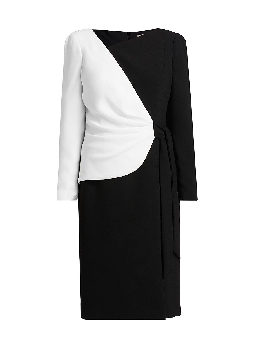 Women's Colorblocked Wrap Sheath Knee-Length Dress - Black White - Size 18