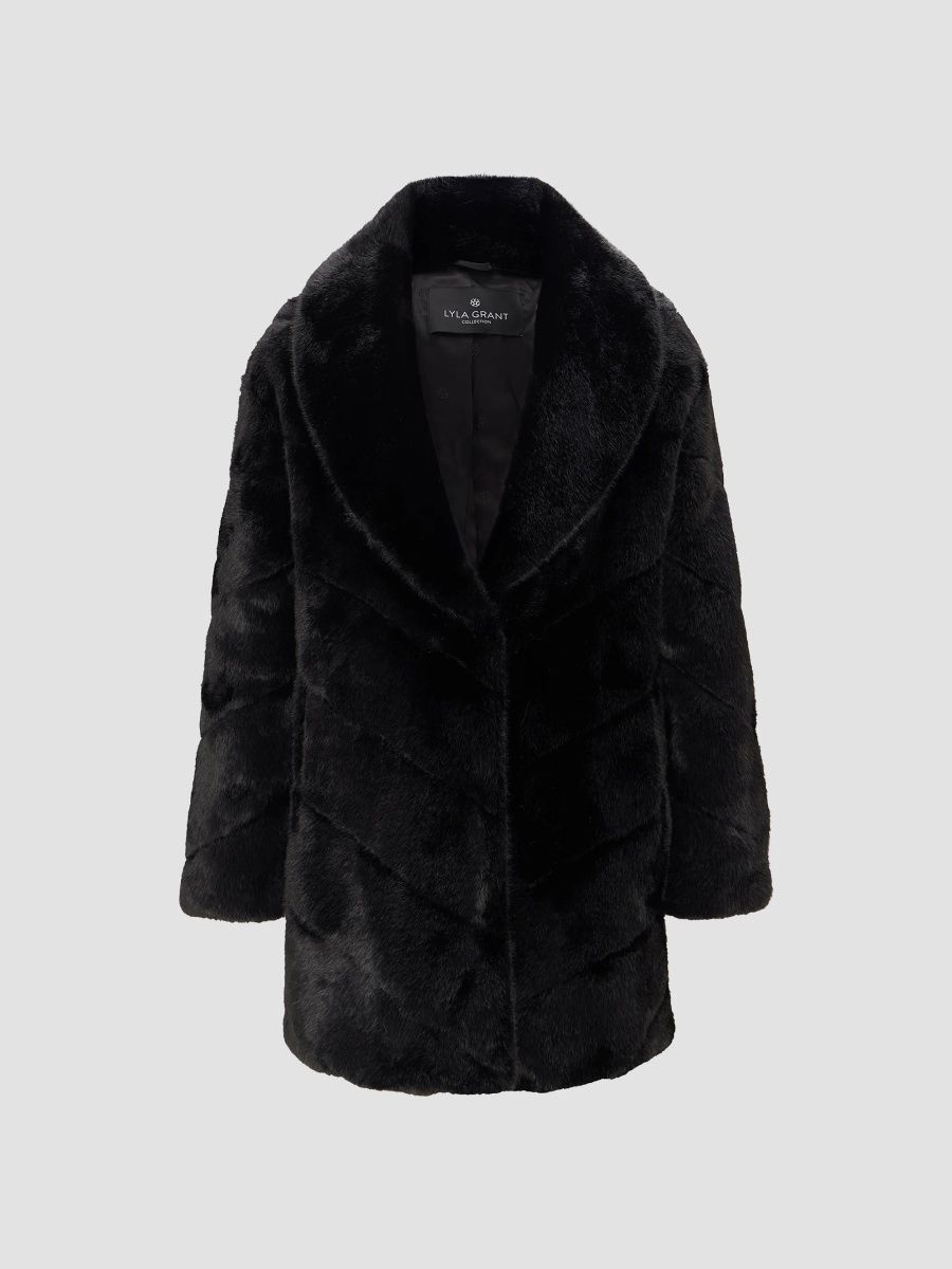 Lyla Grant Women's Faux Fur Mink Stroller Coat - Black - Size Small