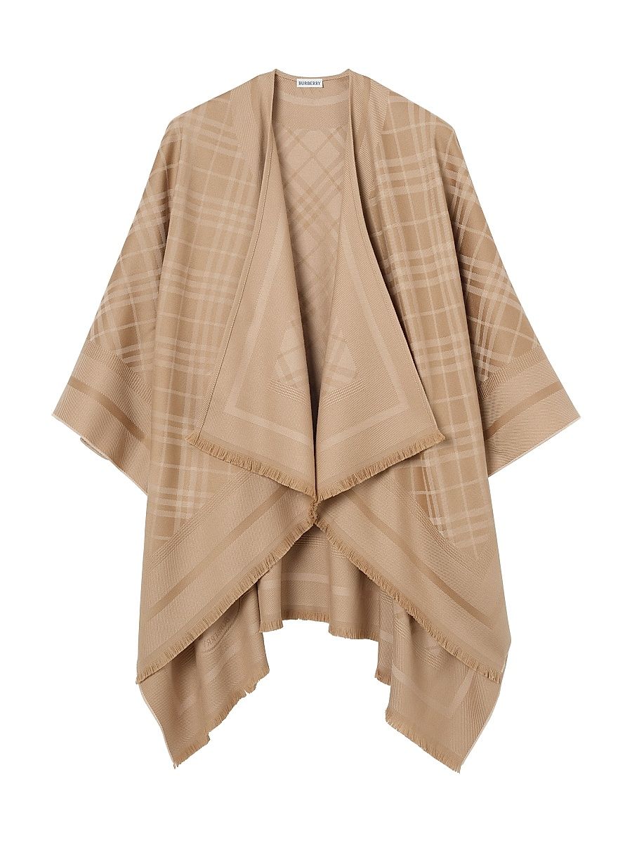 Women's Signature Check Wool-Cashmere Cape - Finch Beige