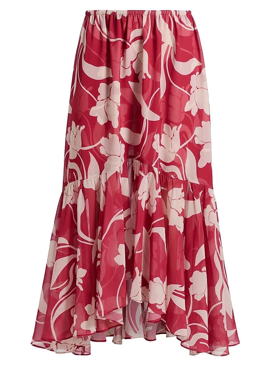 Women's Geena Floral Chiffon Ruffle Midi-Skirt - Cherry Flora - Size Medium