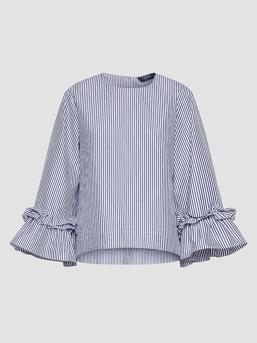 Women's Poplin Blouse with Ruffles and Flounces - Light Blue - Size 14