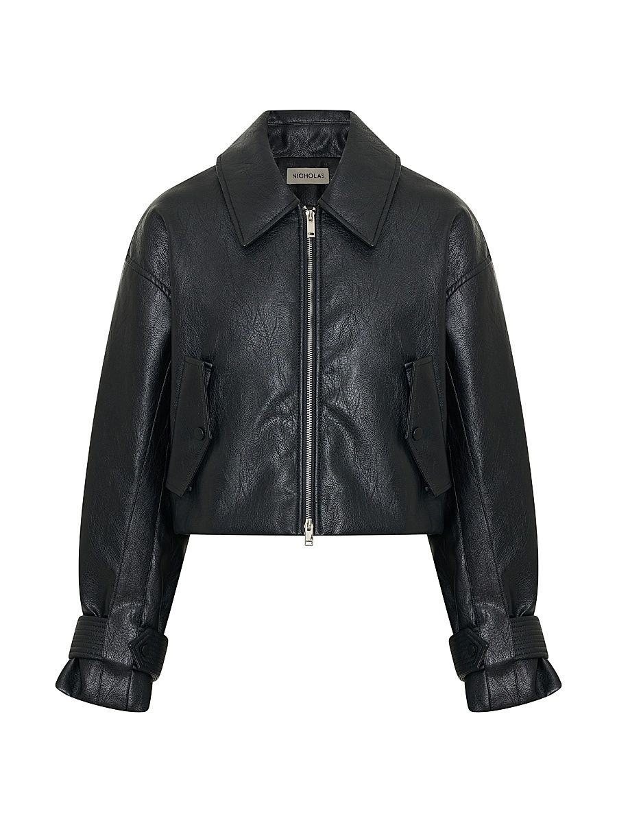 Women's Paris Faux-Leather Moto Jacket - Black - Size 12