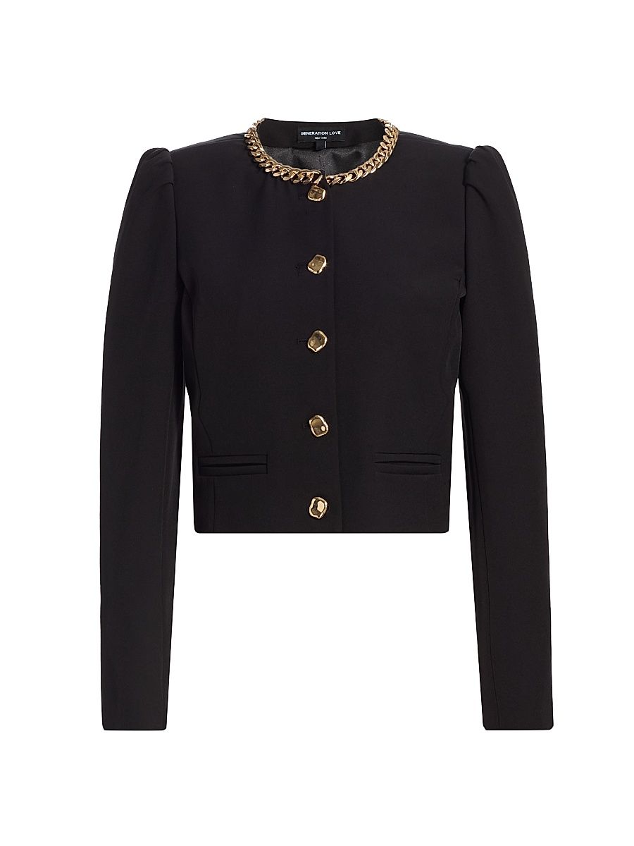 Women's Chiara Chain-Embellished Crepe Jacket - Black - Size XL