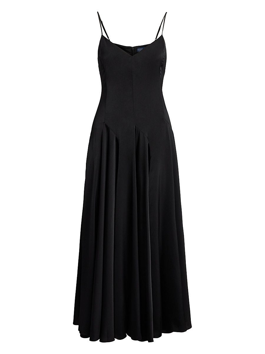 Women's Sateen Sleeveless A-Line Midi-Dress - Polo Black - Size 4