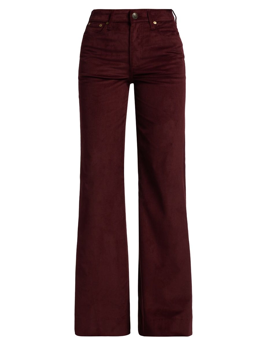 Women's Skylar Corduroy Wide-Leg Trousers - Burgandy - Size 31