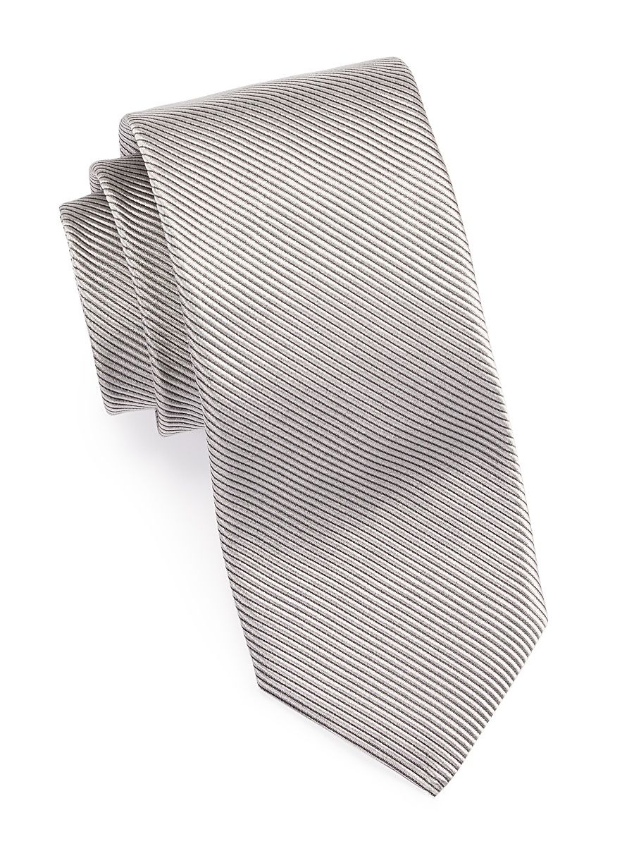 Men's Ribbed Silk-Blend Tie - Grey