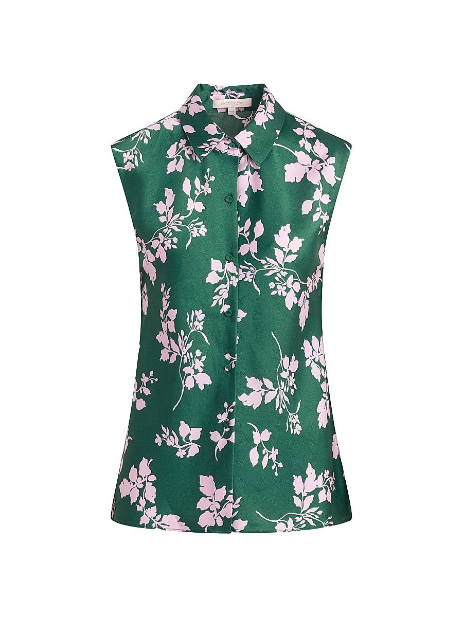Women's The Agatha Floral Button-Front Top - Emerald Floral - Size XS