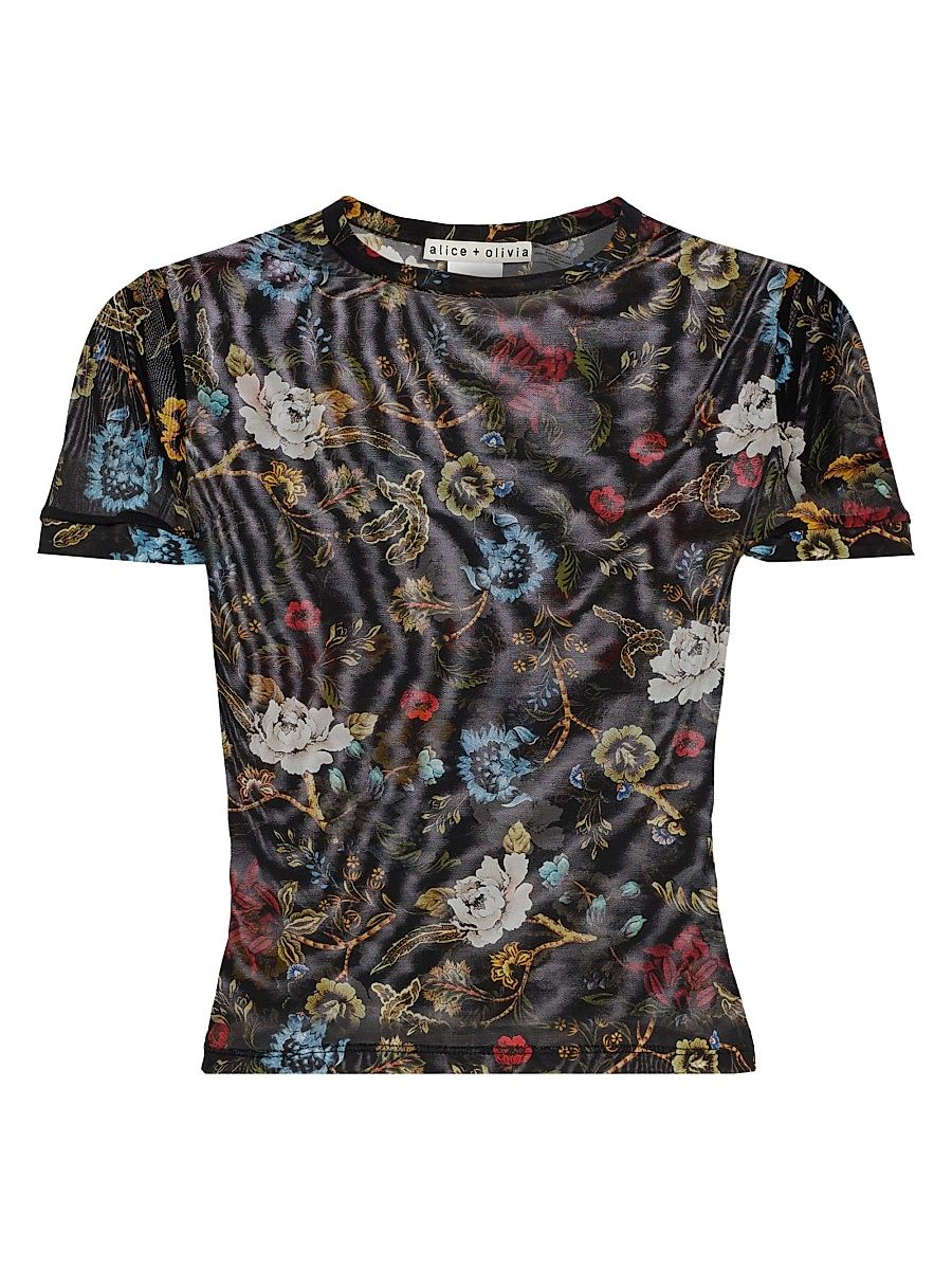 Women's Tess Printed Mesh Crewneck T-Shirt - Tapestry Trails Black - Size Small