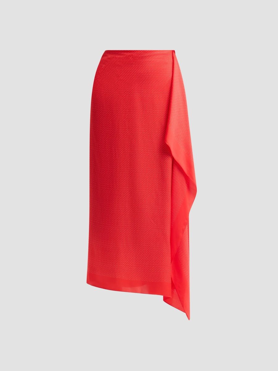 A. L.C. Women's Seraphina Pin Dot Ruffled Midi Skirt - Maraschino Camel - Size 14