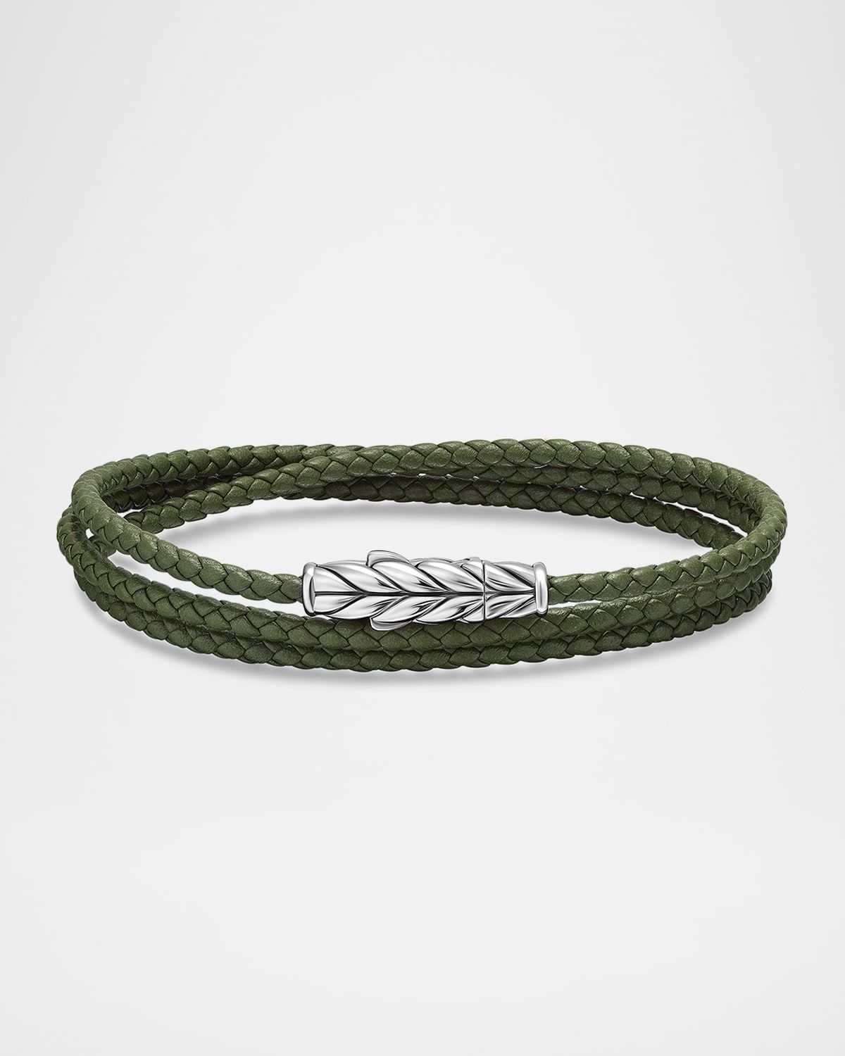 Men & apos;s Chevron Wrap Bracelet in Leather with Silver