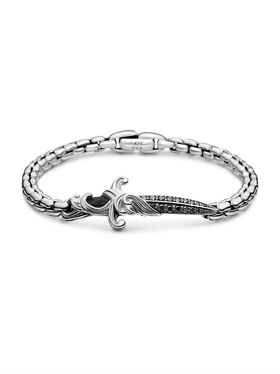 Men's Waves Dagger Bracelet in Sterling Silver - Black - Size XS