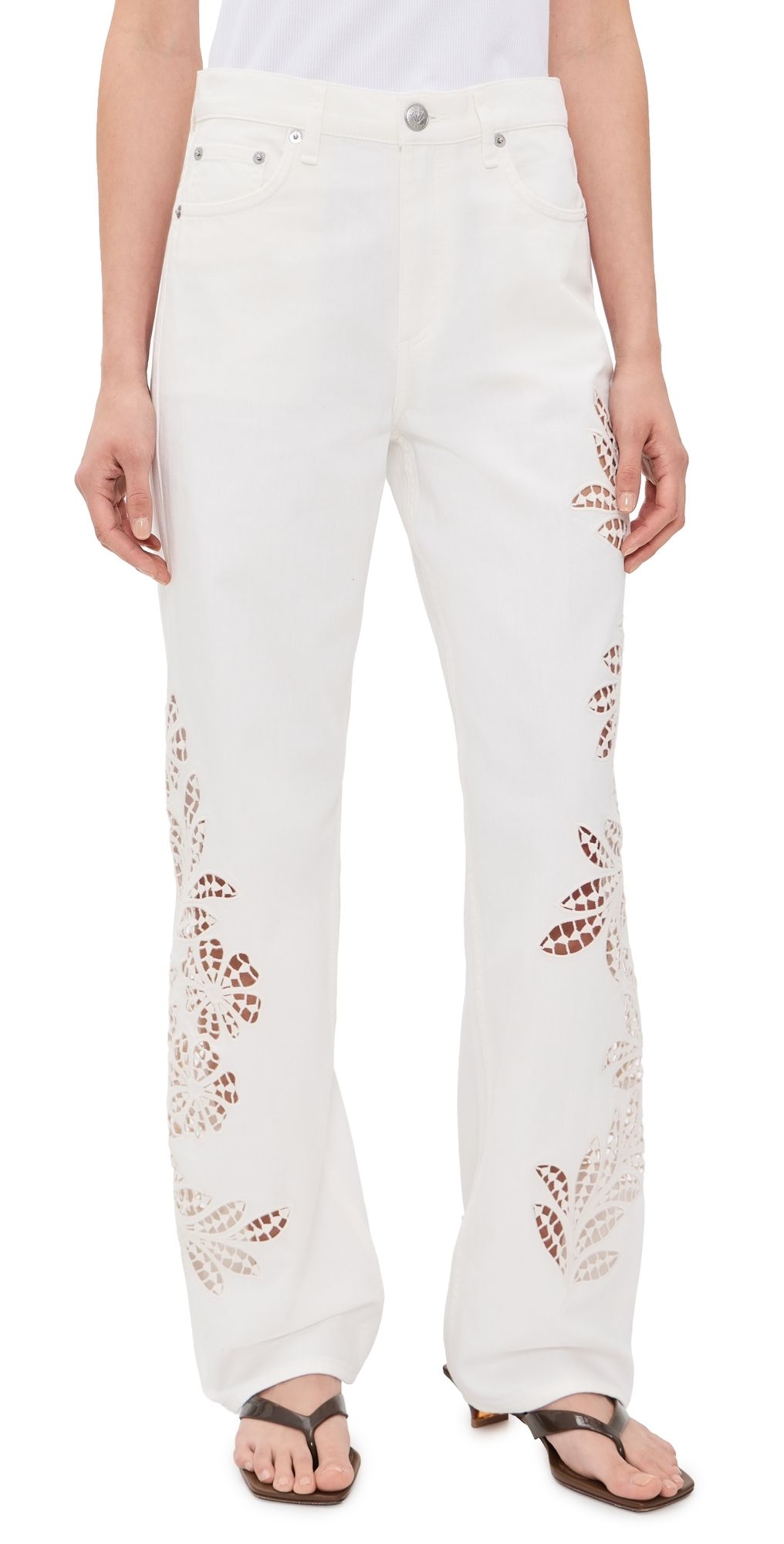 rag & bone Shea Full Straight Jeans White Floral 25