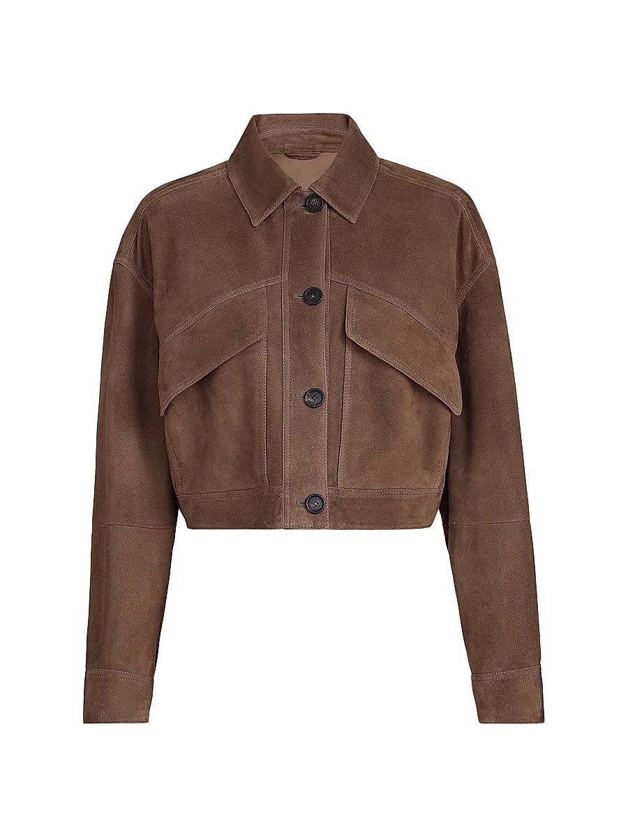 Women's Couture Suede Cropped Outerwear Jacket with Monili - Brown - Size 0