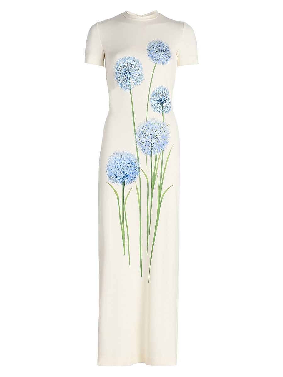 Women's Alliums-Print Jersey Maxi Dress - Blue White - Size 14