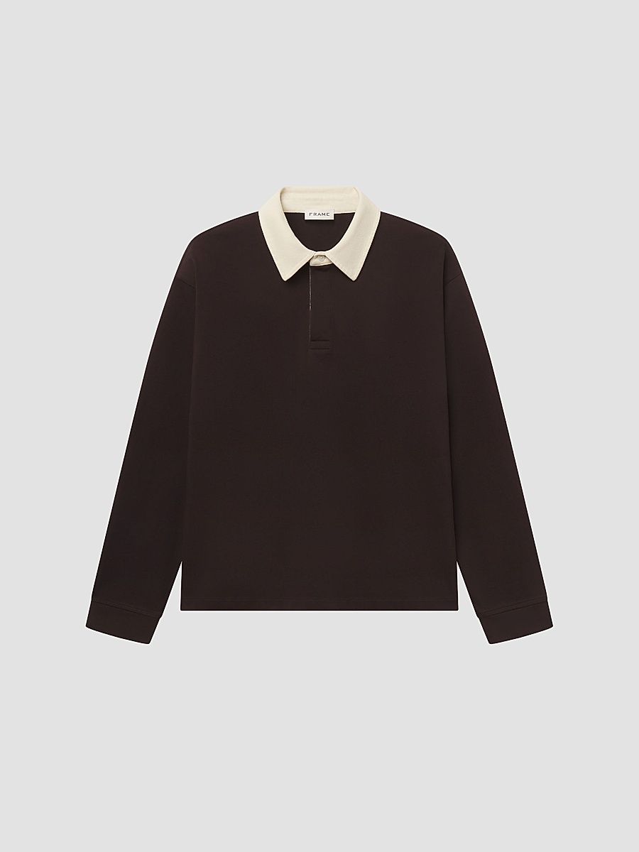 Men's Cotton Rugby Shirt - Deep Brown - Size XXL