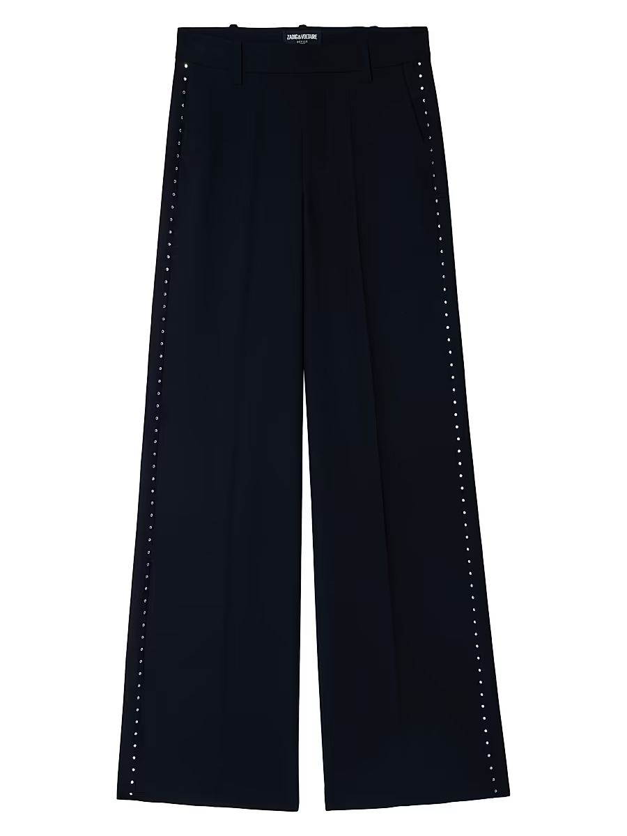 Zadig & Voltaire Women's Panol Tailleur Strass Woven Wide-Leg Pants - Encre - Size XL