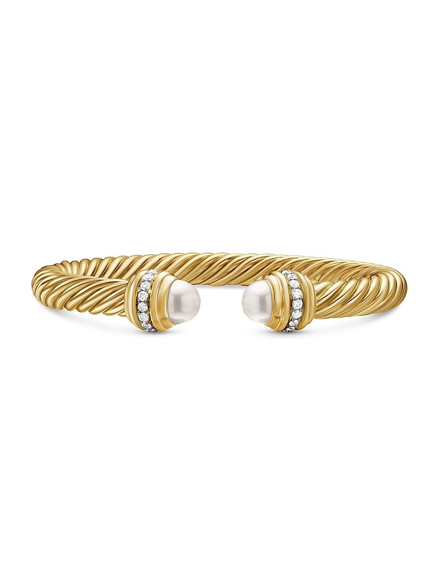 Women's Classic Cablespira Bracelet in 18K Yellow Gold - Pearl - Size XS