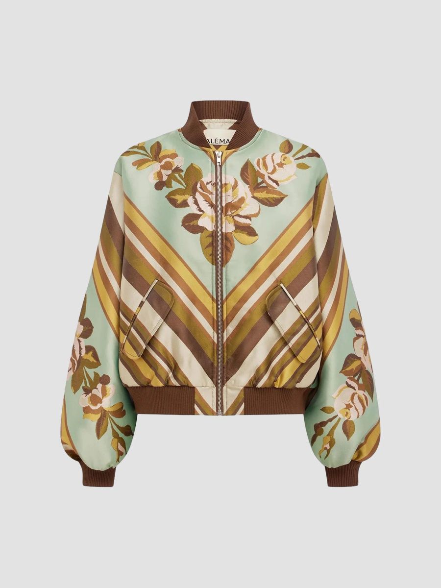 Women's La Rosa Printed Jacquard Bomber Jacket - Multi - Size 12