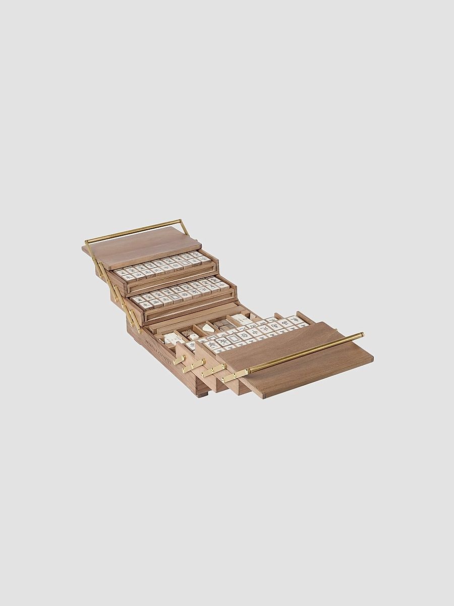 Walnut Wood, Krion and Brass Mahjong Set - Hazelnut