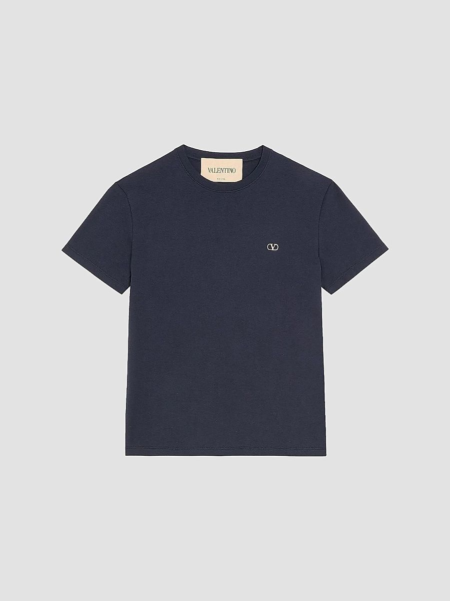 Valentino Men's Cotton T-Shirt with VLogo Embroidery - Navy - Size XXL
