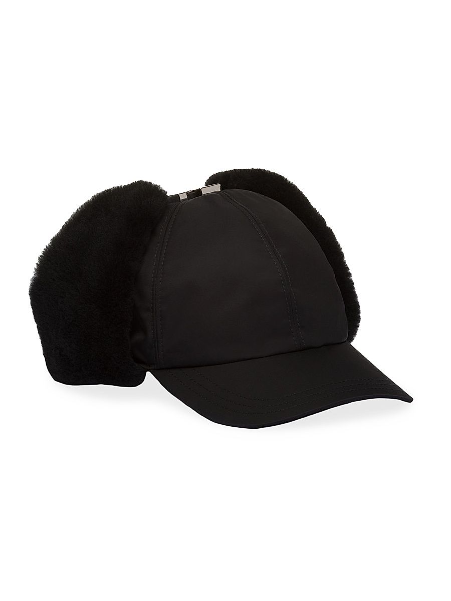 Men's Re-Nylon and Shearling Hat - Black - Size Small