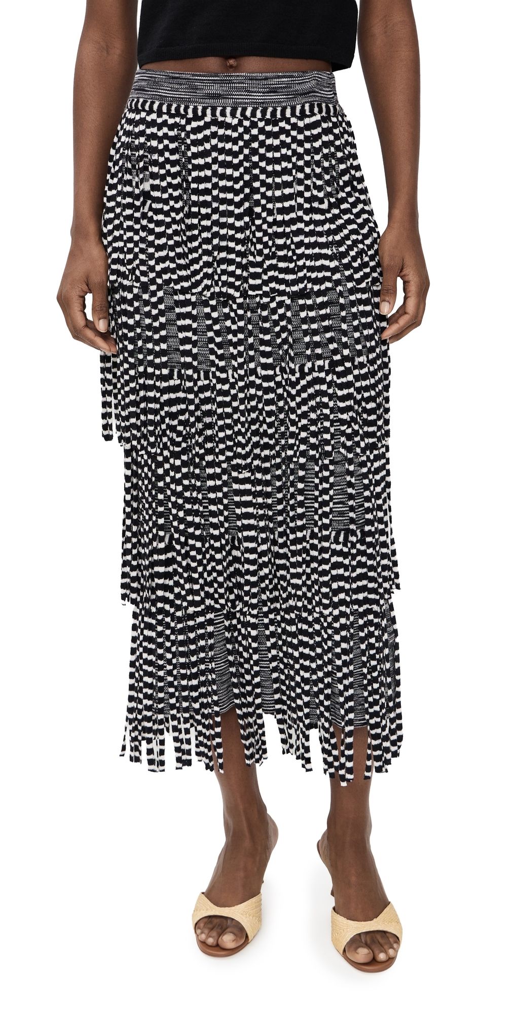 SIMONMILLER Za Za Knit Fringe Skirt Black/White Space Dye S