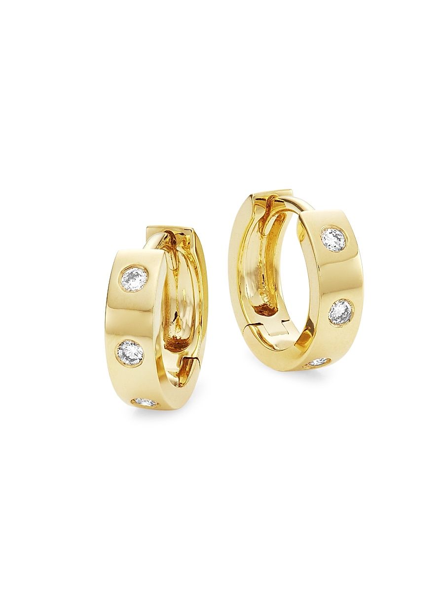 Women's 14K-Yellow-Gold & 0.11 TCW Diamond Mini Huggie Earrings - Yellow