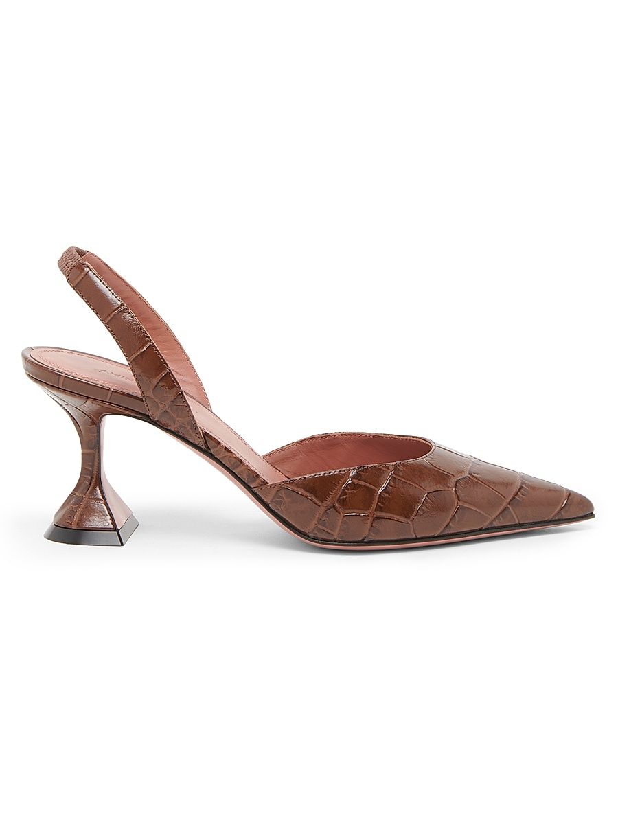 Women's Holli 70MM Croc-Embossed Leather Slingback Pumps - Brown Printed Croc - Size 6