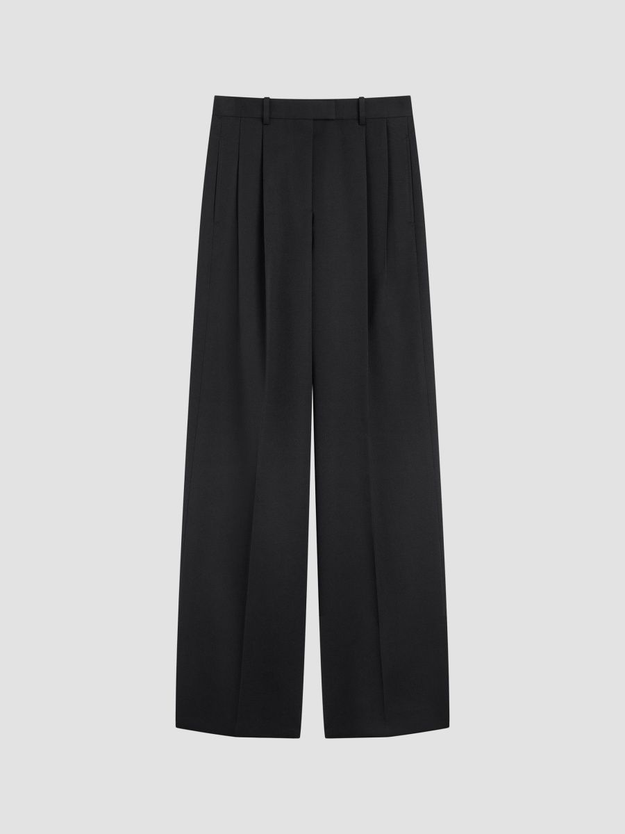 Givenchy Women's Double Pleat Pants in Wool - Dark Grey - Size 12