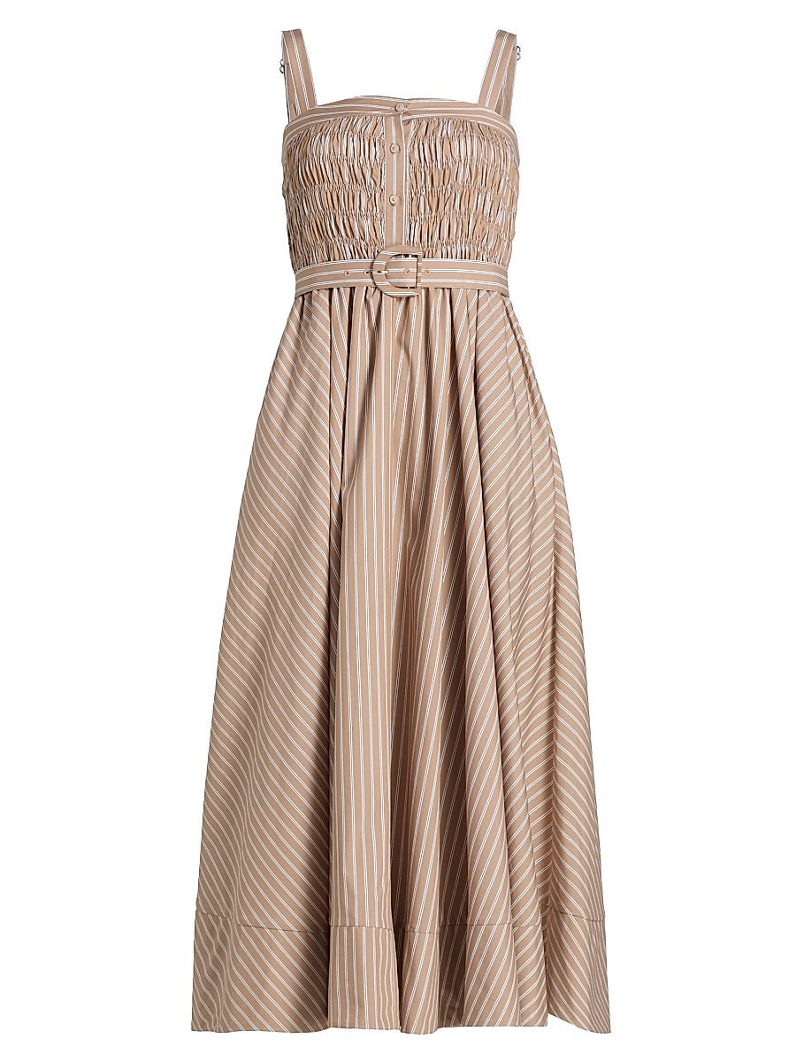 Women's Clara Stripe Zoie Midi-Dress - Brown Sandstone - Size 0