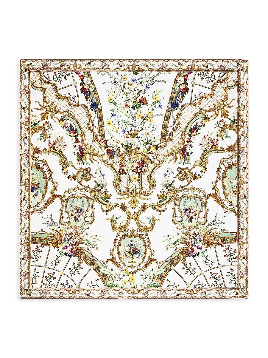 Women's Dressing Room Drama Large Floral Silk Square Scarf - Brown White Multi