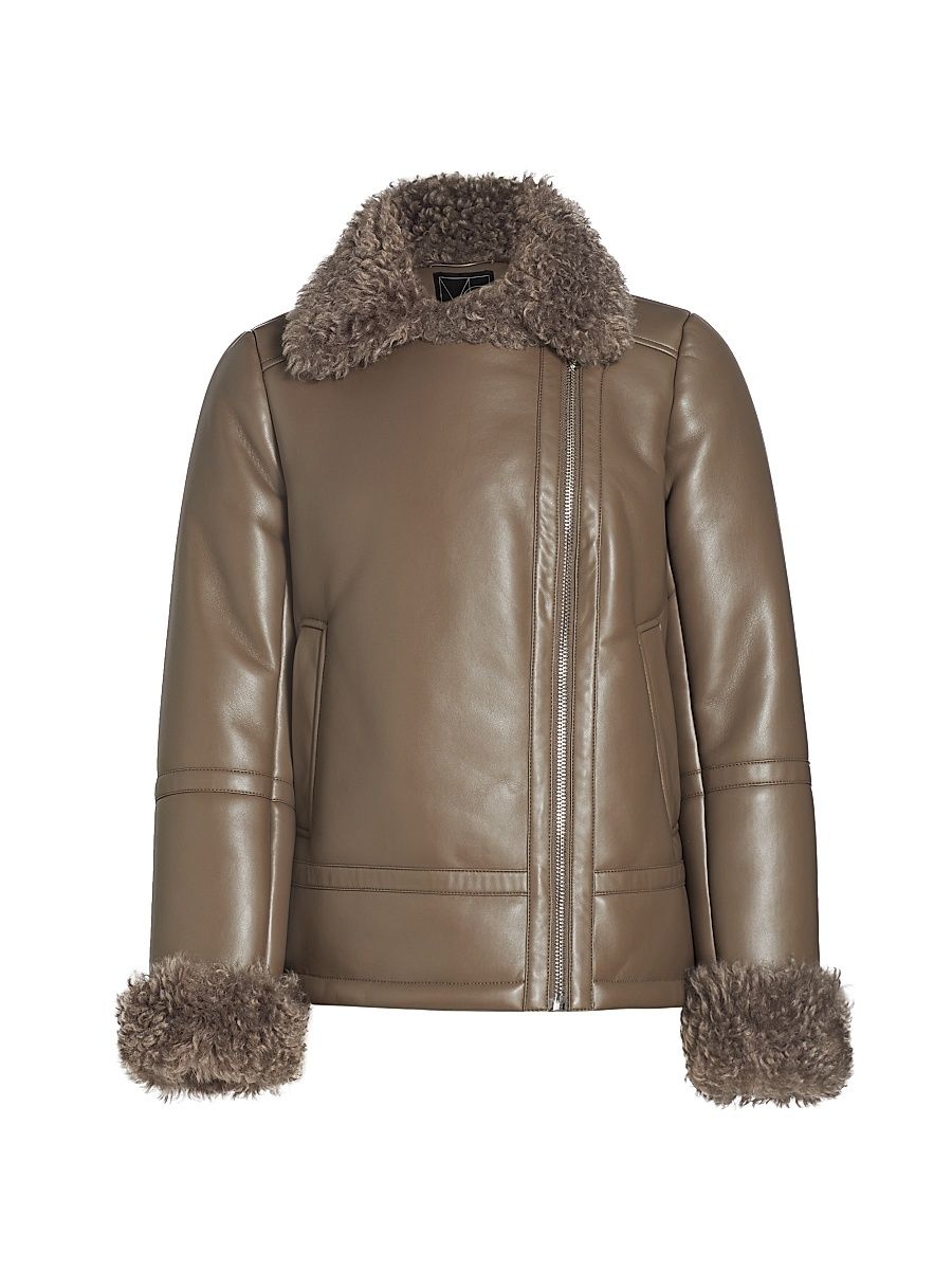 Women's Thea Faux Leather Moto Jacket - Mushroom - Size Large