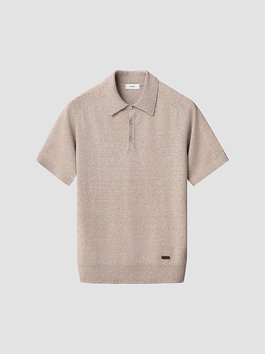 Eton Men's Linen-Cotton Fine Knit Polo Shirt - Beige - Size XXL